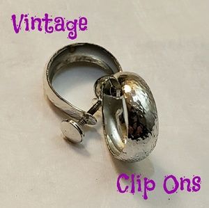 Silver Tone Brutalist Screwback Hoop Earrings